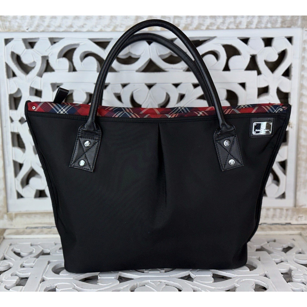 KINLOCH ANDERSON Black Nylon w/ Scotland Plaid Trim Tote Tartan Bag Travel Work